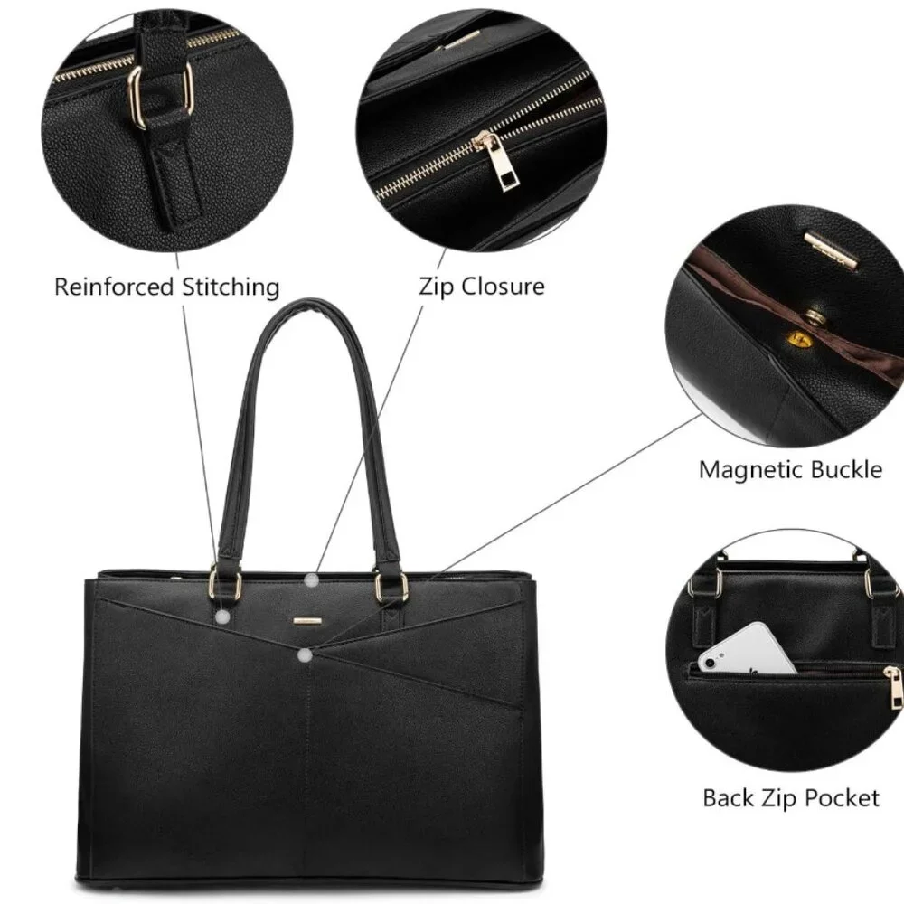Laptop Tote Bag for Women 15.6 Inch Waterproof Leather Computer Bag